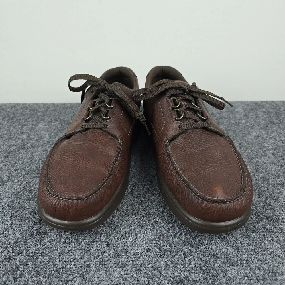 SAS‎ bout Time Men's 12M Brown Leather Comfort Moc Toe Lace Up Shoes USA Made